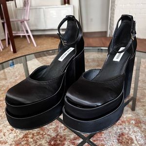 Steve Madden Charlize Black Satin Platform Heels
